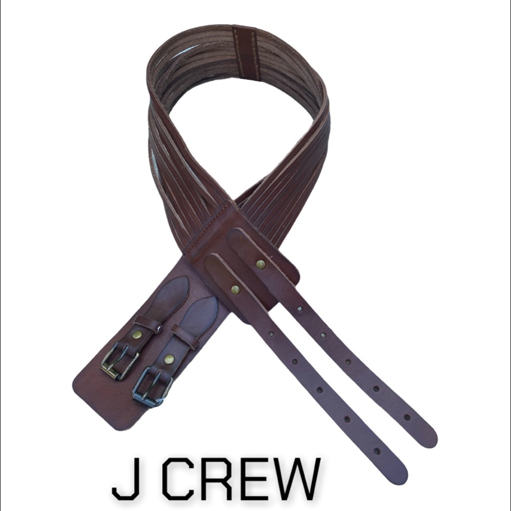 J CREW Wide double buckle Brown Leather Belt